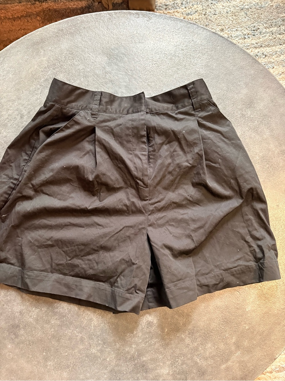 DANIELLE BERNSTEIN Black High-Waist Pleated Bermuda Shorts